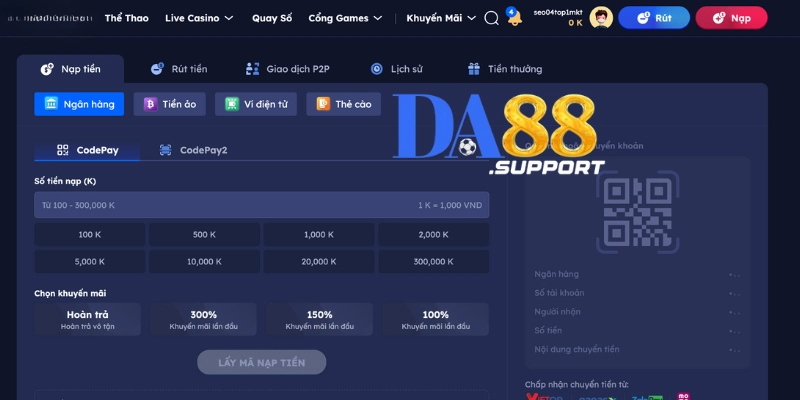 Hướng Dẫn Nạp Tiền DA88 Ở Các Phương Thức Khác Nhau